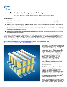 Intel and Micron Produce Breakthrough Memory Technology