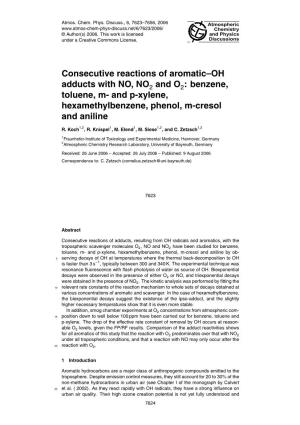 Consecutive Reactions of Aromatic–OH Adducts with NO, NO and O : Benzene, Toluene, M- and P-Xylene, Hexamethylbenzene, Phenol