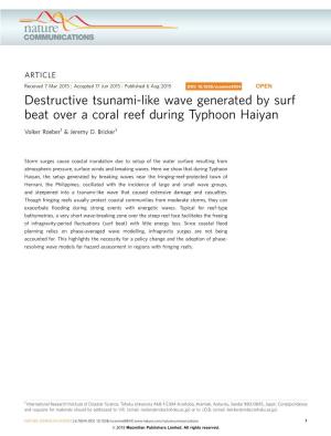 Destructive Tsunami-Like Wave Generated by Surf Beat Over a Coral Reef During Typhoon Haiyan