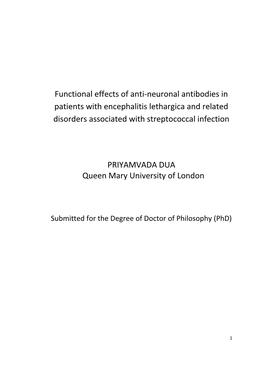 Functional Effects of Anti-Neuronal Antibodies in Patients with Encephalitis Lethargica and Related Disorders Associated with Streptococcal Infection