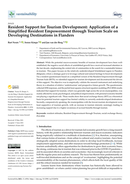 Resident Support for Tourism Development: Application of a Simpliﬁed Resident Empowerment Through Tourism Scale on Developing Destinations in Flanders