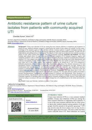 Antibiotic Resistance Pattern of Urine Culture Isolates from Patients with Community Acquired UTI