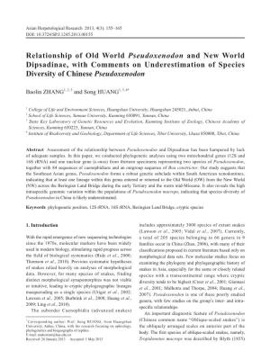Relationship of Old World Pseudoxenodon and New World Dipsadinae, with Comments on Underestimation of Species Diversity of Chinese Pseudoxenodon
