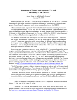Protectmarriage.Com–Yes on 8 Concerning NPRM 2014-121