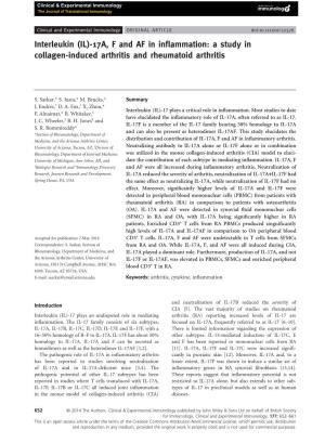 Interleukin (IL)17A, F and AF in Inflammation: a Study in Collageninduced Arthritis and Rheumatoid Arthritis