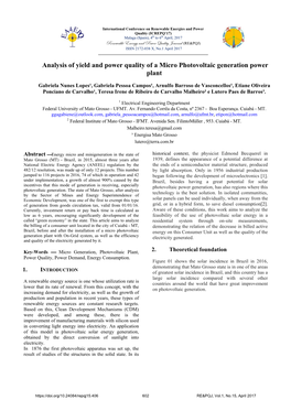 Analysis of Yield and Power Quality of a Micro Photovoltaic Generation Power Plant