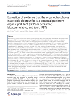 Evaluation of Evidence That the Organophosphorus Insecticide