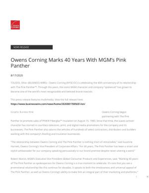 Owens Corning Marks 40 Years with MGM's Pink Panther