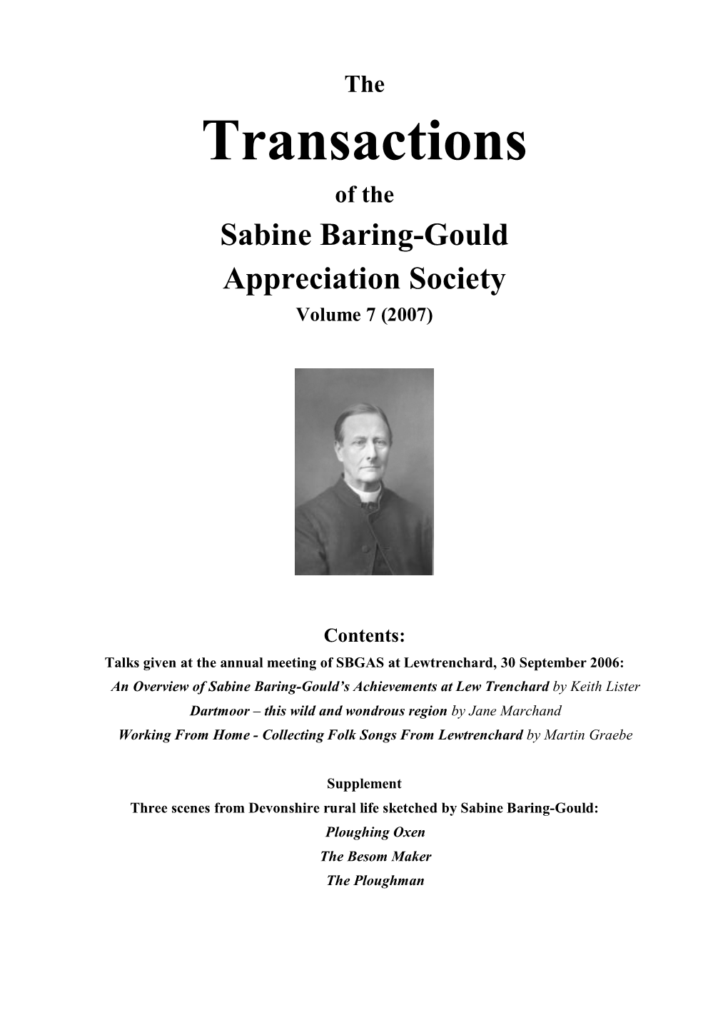 Transactions of the Sabine Baring-Gould Appreciation Society Volume 7 (2007)