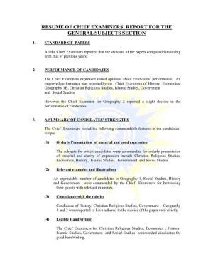 Resume of Chief Examiners' Report for the General