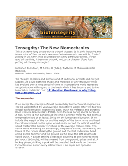 Tensegrity: the New Biomechanics This Is a Rather Long Article That Is a Book Chapter