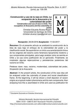 Construcción Y Uso De La Raza En Chile. La Ocupación De La Araucanía Y La Colonialidad Del Poder Construction and Use of Race in Chile