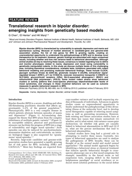 Translational Research in Bipolar Disorder