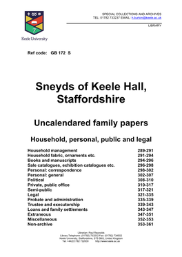 Sneyds of Keele Hall, Staffordshire