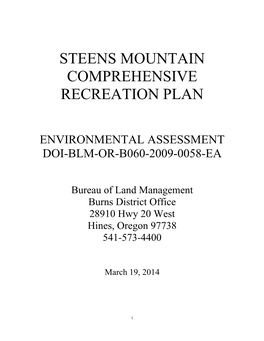 Steens Mountain Comprehensive Recreation Plan