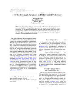 Methodological Advances in Differential Psychology