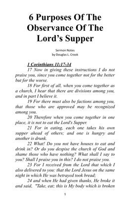 6 Purposes of the Observance of the Lord's Supper