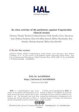 In Vitro Activity of 20 Antibiotics Against Cupriavidus Clinical