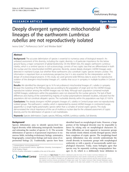 Lumbricus Rubellus Are Not Reproductively Isolated Iwona Giska1*, Pierfrancesco Sechi2 and Wiesław Babik1