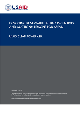Designing Renewable Energy Incentives and Auctions: Lessons for Asean