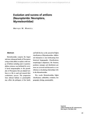Evolution and Success of Antlions (Neuropterida: Neuroptera, Myrmeleontidae)