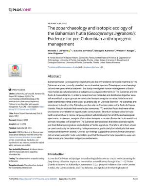 The Zooarchaeology and Isotopic Ecology of the Bahamian Hutia (Geocapromys Ingrahami): Evidence for Pre-Columbian Anthropogenic Management