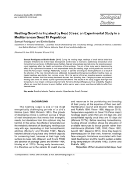 Nestling Growth Is Impaired by Heat Stress: an Experimental Study in A