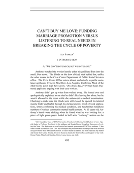 CAN't BUY ME LOVE: Funding Marriage Promotion Versus Lis-Tening to Real Needs in Breaking the Cycle of Poverty