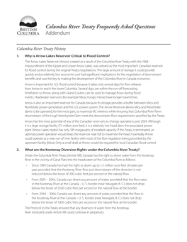 Columbia River Treaty Frequently Asked Questions Addendum