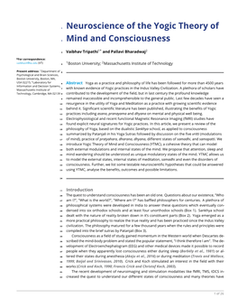 Neuroscience of the Yogic Theory of Mind and Consciousness