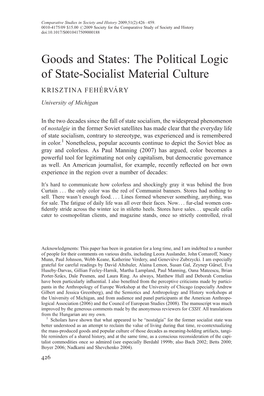 The Political Logic of State-Socialist Material Culture