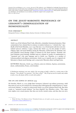 On the Jesuit-Maronite Provenance of Lebanon's Criminalization Of