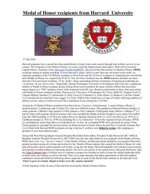 Harvard's Medal of Honor Recipients