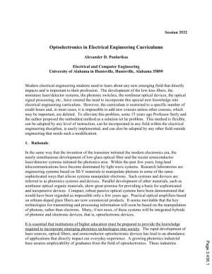 Optoelectronics in Electrical Engineering Curriculums