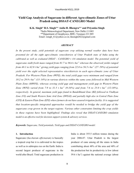 Yield Gap Analysis of Sugarcane in Different Agro-Climatic Zones of Uttar Pradesh Using DSSAT-CANEGRO Model