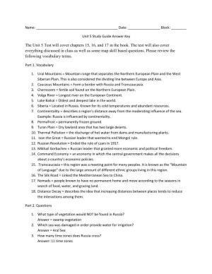 Unit 5 Study Guide Answer Key