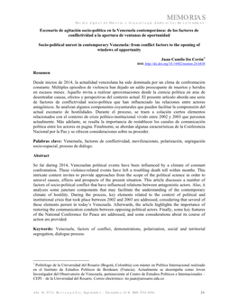 Escenario De Agitación Socio-Política En La Venezuela Contemporánea: De Los Factores De Conflictividad a La Apertura De Ventanas De Oportunidad