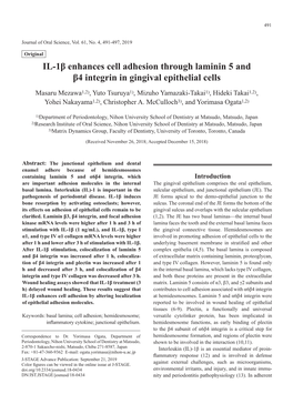 IL-1Β Enhances Cell Adhesion Through Laminin 5 and Β4 Integrin in Gingival