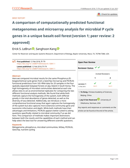 A Comparison of Computationally Predicted Functional Metagenomes and Microarray Analysis for Microbial P Cycle Genes in a Unique