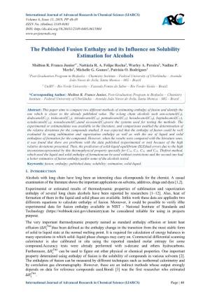 The Published Fusion Enthalpy and Its Influence on Solubility Estimation for Alcohols