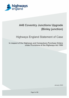A46 Coventry Junctions Upgrade (Binley Junction) Highways England Statement of Case