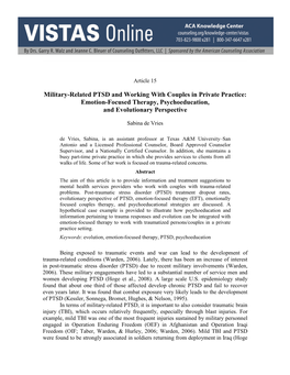 Military-Related PTSD and Working with Couples in Private Practice: Emotion-Focused Therapy, Psychoeducation, and Evolutionary Perspective