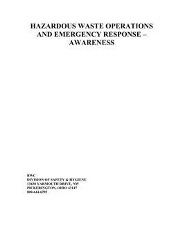 Hazardous Waste Operations and Emergency Response – Awareness