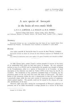 A New Species of Sarcocystis in the Brain of Two Exotic Birds1