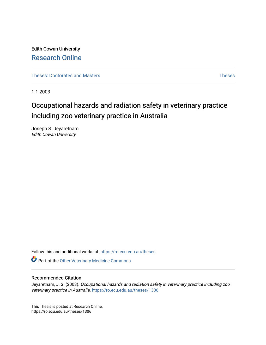 Occupational Hazards and Radiation Safety in Veterinary Practice Including Zoo Veterinary Practice in Australia