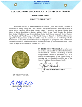 Louisiana Certificate of Ascertainment 2020