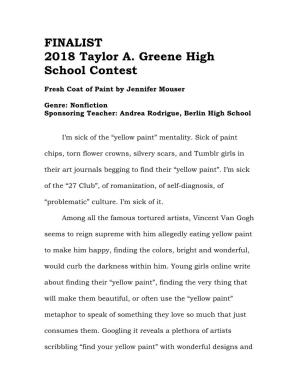 FINALIST 2018 Taylor A. Greene High School Contest
