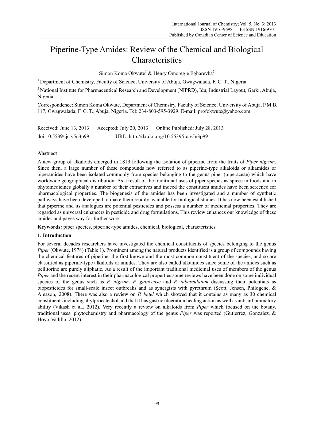 Piperine-Type Amides: Review of the Chemical and Biological Characteristics