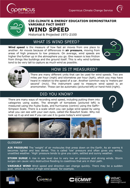WIND SPEED Historical & Projected 1971-2100