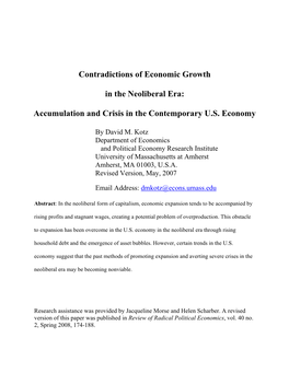 Contradictions of Economic Growth in the Neoliberal Era, Revised Version May 2007 1